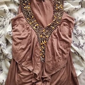 VENUS beaded layered tan beige tank.  Size Large L